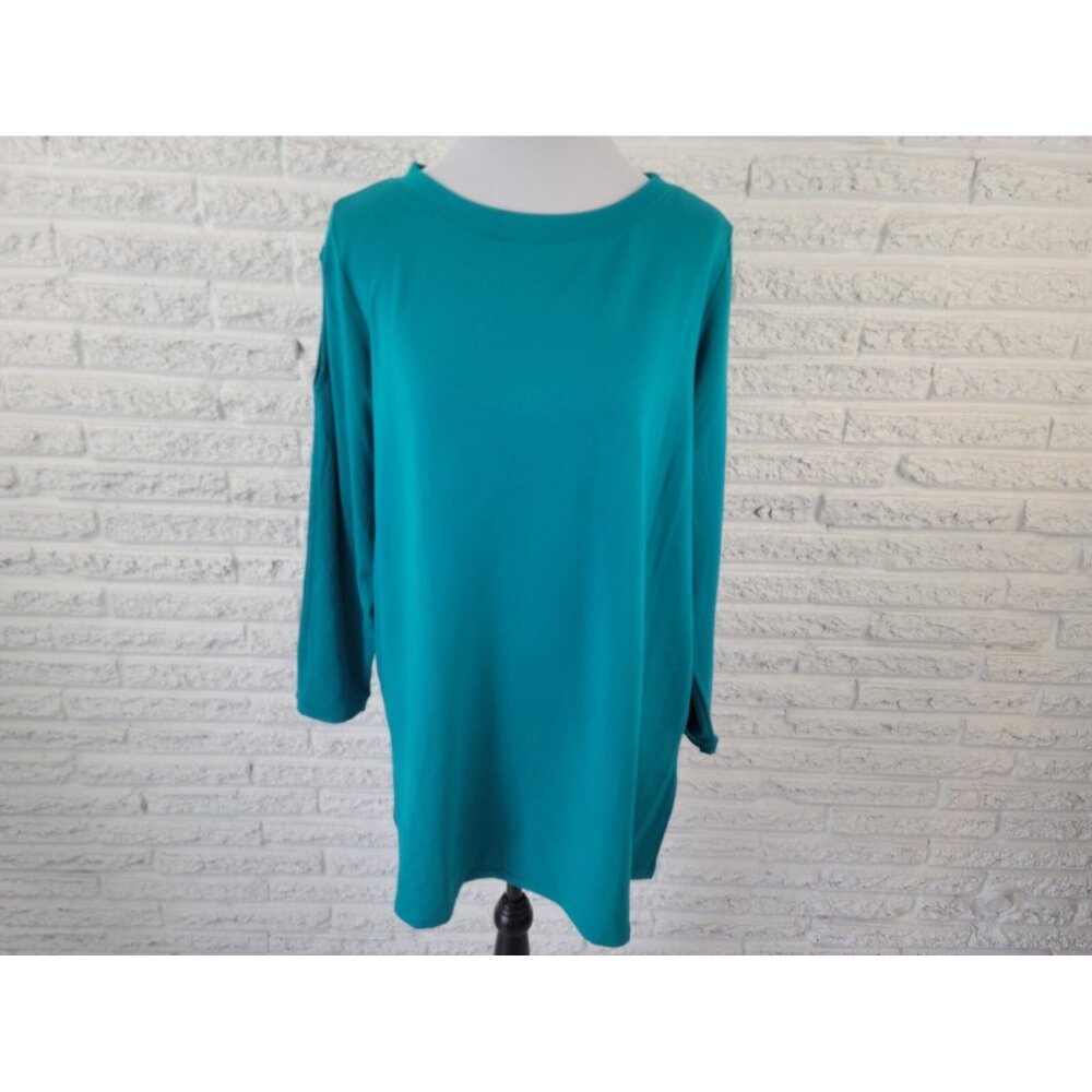 Susan Graver 1X Plus Blue Cold Shoulder Tunic Top Long Sleeve Viscose BLU70E